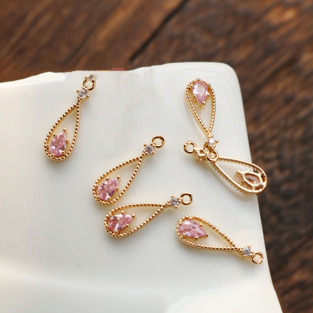 10 قطع - دلايات كريستال صغيرة على شكل دمعة، مطلية بالذهب عيار 14 قيراطًا، مقاس 6*16 مم، قطع مجوهرات HL048-F149