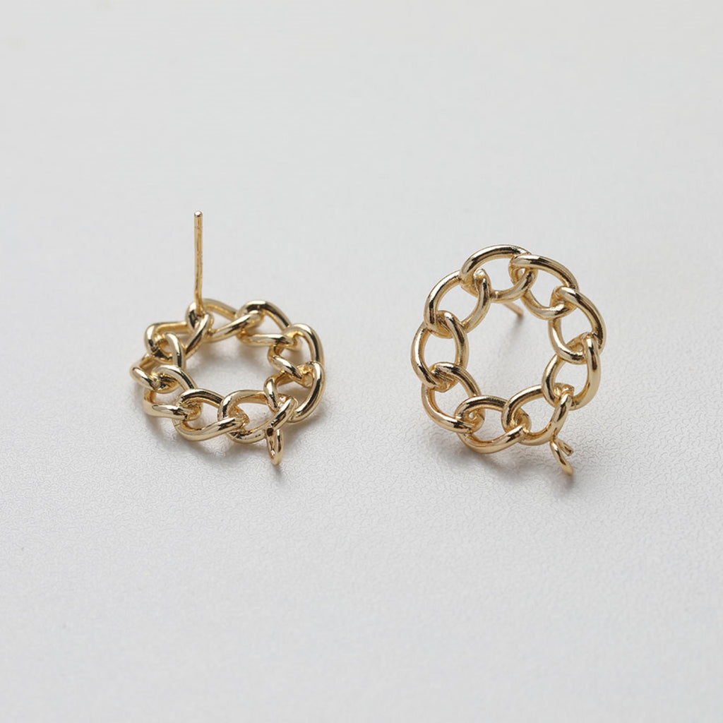 Round Chain Post With Loop, 14k Gold/Silver Chain Round Stud Earring Nickel Free, S925 Ear Pin Hypoallergenic Earring Findings GE113