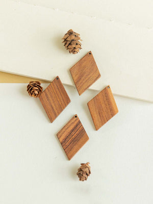 10PCS Rhombus Openwork Geometric, Wooden Pendant, Necklace Making Findings JT046