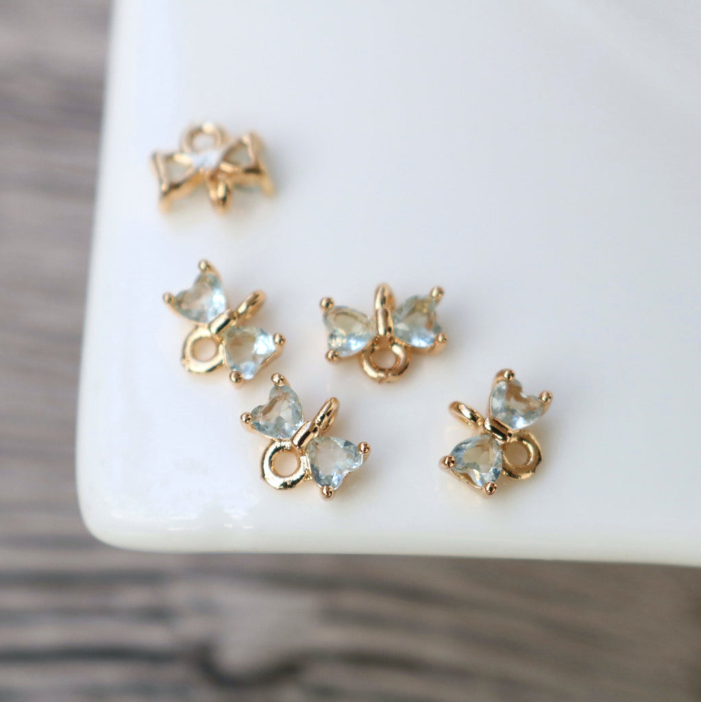 10pcs Tiny Bow Connector, 14k Gold CZ Pave Pendant, Bracelet Necklace Pendant, Real Gold Plated, Jewelry Findings HL105-F103