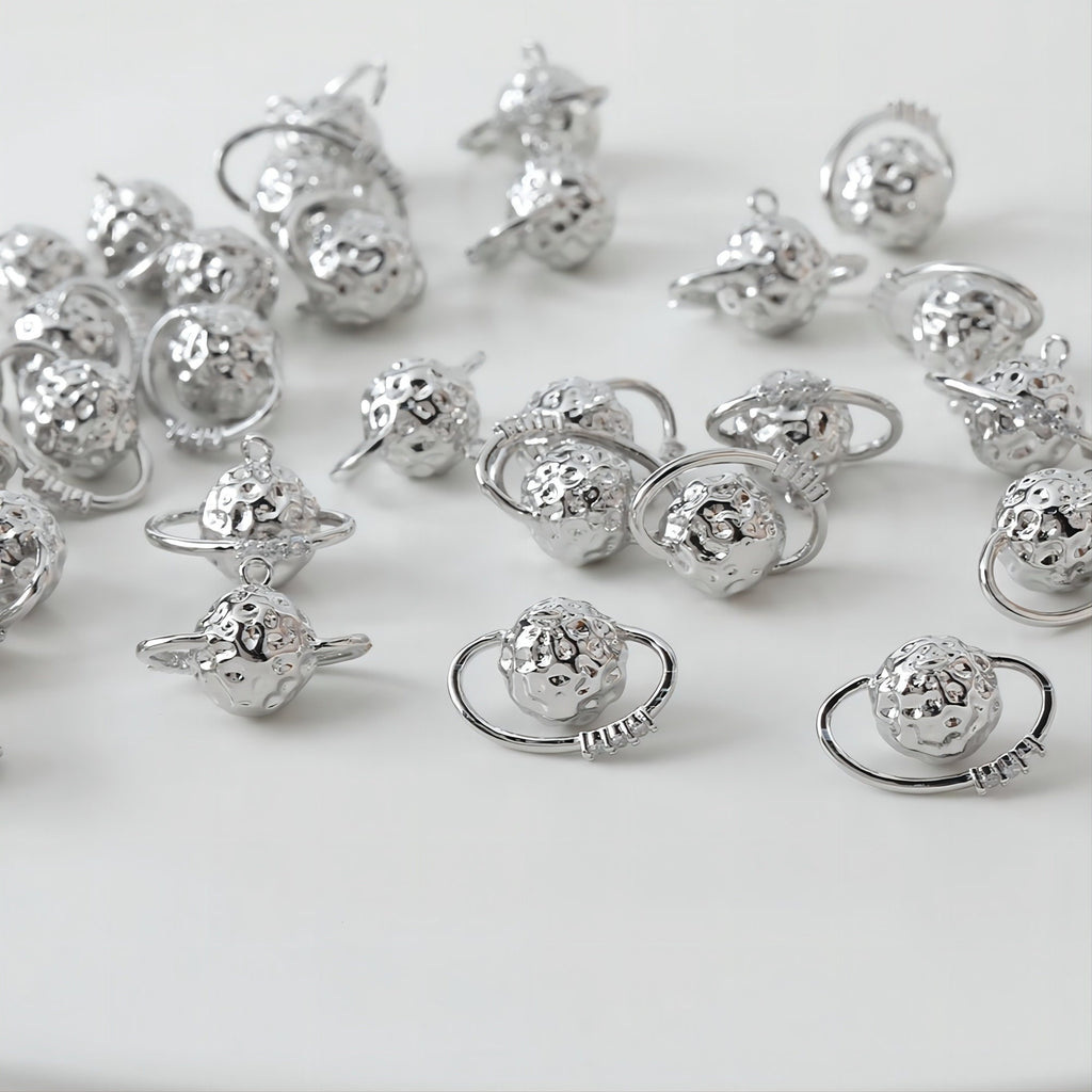 14K Saturn Planet Charm, 3D Pendant, 18K Gold Plated/Silver, Necklace Making Charms, Jewelry Findings GS004