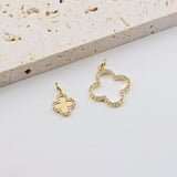Four Leaf Clover Pendant, CZ Pave Charm, 18K Gold Plated, Necklace Jewelry Finding S1277