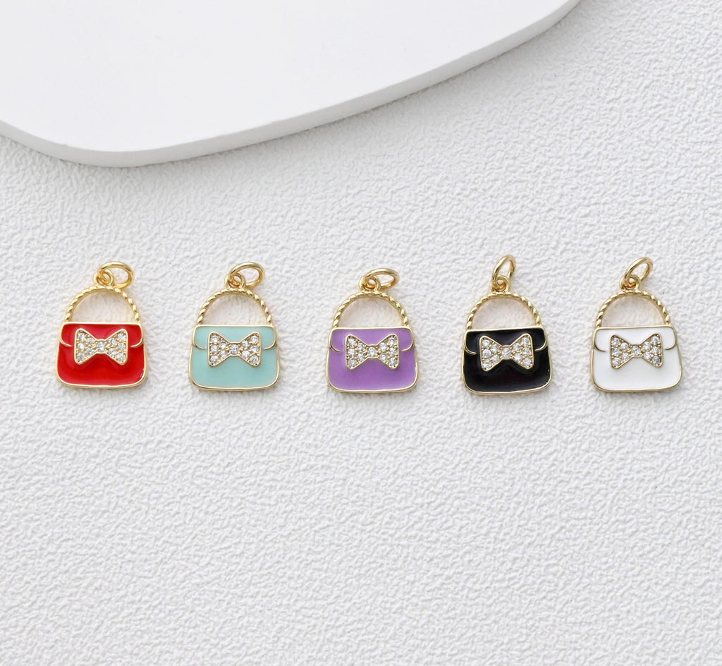 Colgante para bolso con pavé de circonitas cúbicas, bonitos dijes esmaltados para bolso, dijes chapados en oro de 18 quilates, fabricación de pulseras y collares, accesorios de joyería S1374