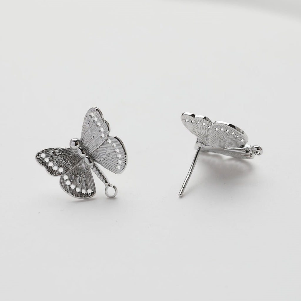 Butterfly Ear Post with loop, S925 Silver Ear Pin, Nickel Free, 14K Gold/Silver Plated Stud Earring Finding GE124
