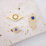 Dije de mano de Hamsa con pavé de circonitas cúbicas, chapado en oro de 18 quilates, 24 mm, ideal para collares y pulseras, accesorio de joyería S203