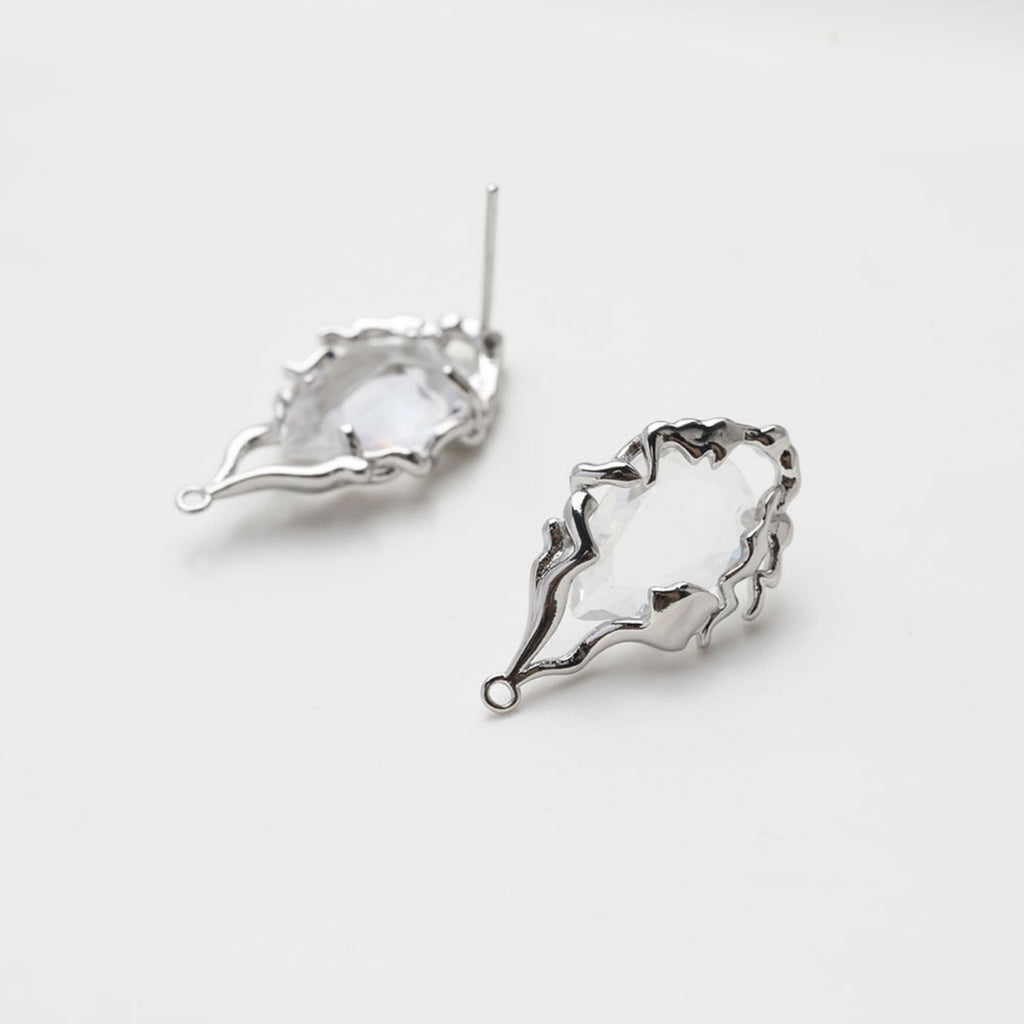 قرط غير منتظم مرصع بأحجار الزركونيا المكعبة مع حلقات، مطلي بالذهب/الفضة عيار 14 قيراطًا، دبوس فضة S925 خالٍ من النيكل، أداة تحديد القرط المضادة للحساسية GE102