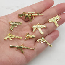 Load image into Gallery viewer, Gold Gun Charms, 18K Gold Plated Gun Pendant, Weapon Pendant, Necklace Charms, Jewelry Findings S20362