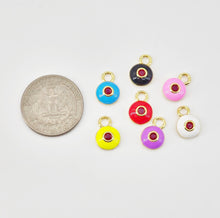 Load image into Gallery viewer, Enamel Cubic Evil Eye Charm, 18K Gold Plated Micro CZ Pave Round Pendant, 9x13mm, Necklace Making Charm, Jewelry Findings S20803