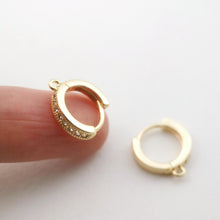 Load image into Gallery viewer, 10PCS Cubic Pave Ear Hoops, 14mm 14K Gold Plated Leverback Earrings, Huggie Hoops Earring Finding with Loops Z062