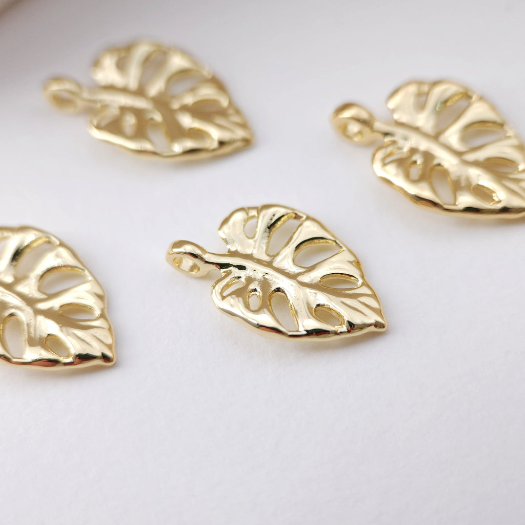 Gold Leaf Charm, 18K Real Gold Plated Brass Earring Charms, Jewelry Findings D0082