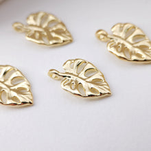 Load image into Gallery viewer, Gold Leaf Charm, 18K Real Gold Plated Brass Earring Charms, Jewelry Findings D0082