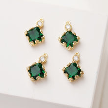 Load image into Gallery viewer, Four-leaf Clover Flower Crystal Charm with loops, Rhinestone Pendant, Bracelet Necklace Making, Gold Plated Jewelry Findings GZ381