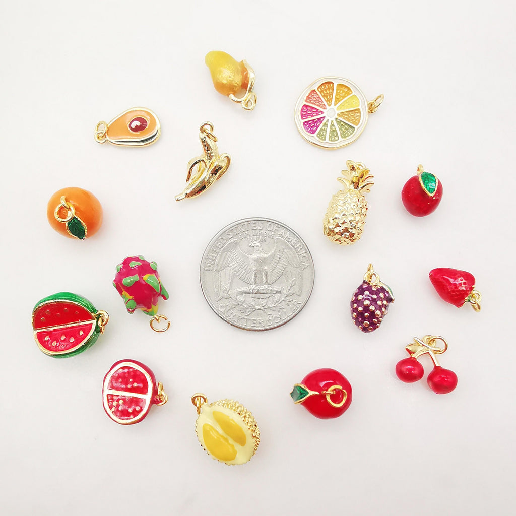Colgantes de esmalte 3D de frutas, fresa, manzana y durian, chapados en oro de 18 quilates, para pulseras, collares y accesorios de joyería S2001