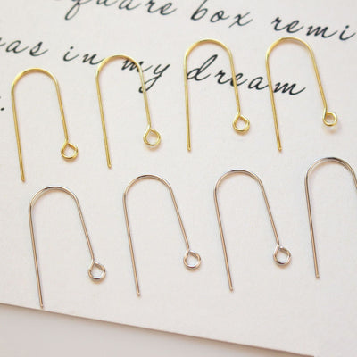Long Ear Hooks, 14K Gold Earring Earring findings with loop, 24x14mm, Fish Hooks, Ear Wires for Jewelry Making GT069