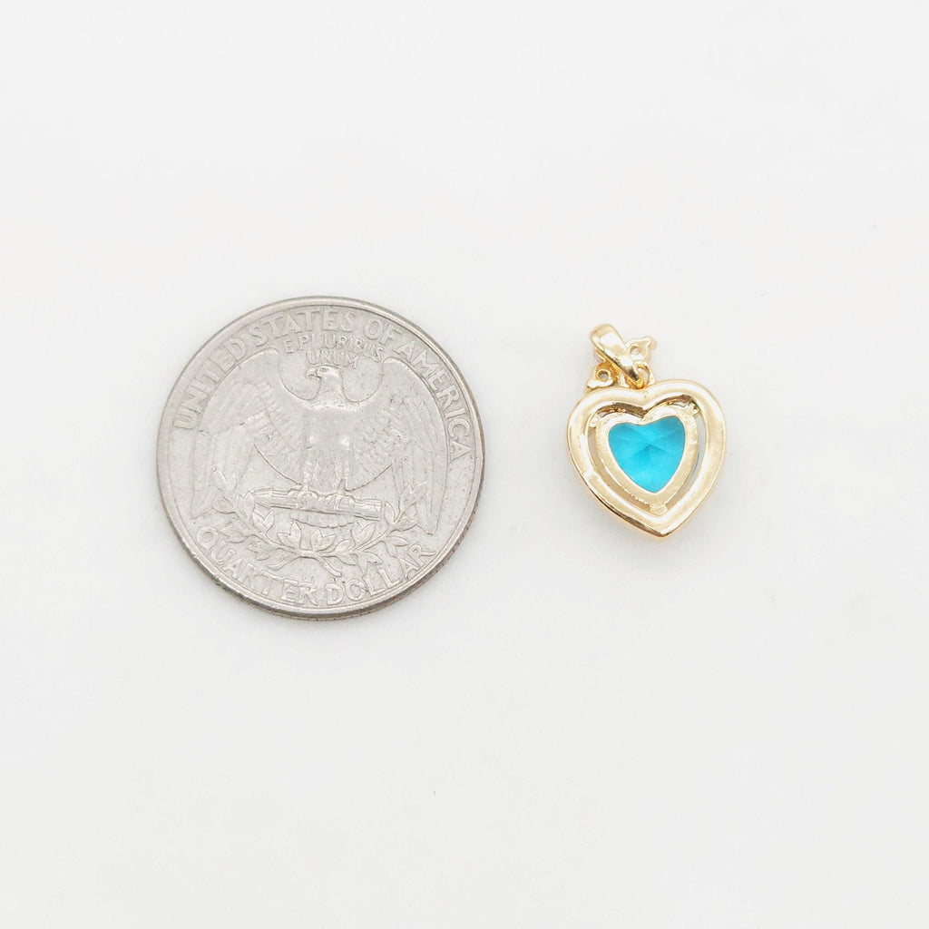 Heart Charms, Marine Blue CZ Pave, Crystal Heart, 18K Gold Plated Pendant, Bracelet Necklace Making Pendants, Jewelry Findings S20356