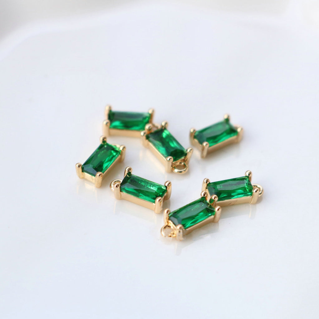 10pcs Rectangular Charm, Cubic Zircon Crystal Pendant, Bracelet Necklace Pendant, 14K Real Gold Plated, Jewelry Findings HL070-F132