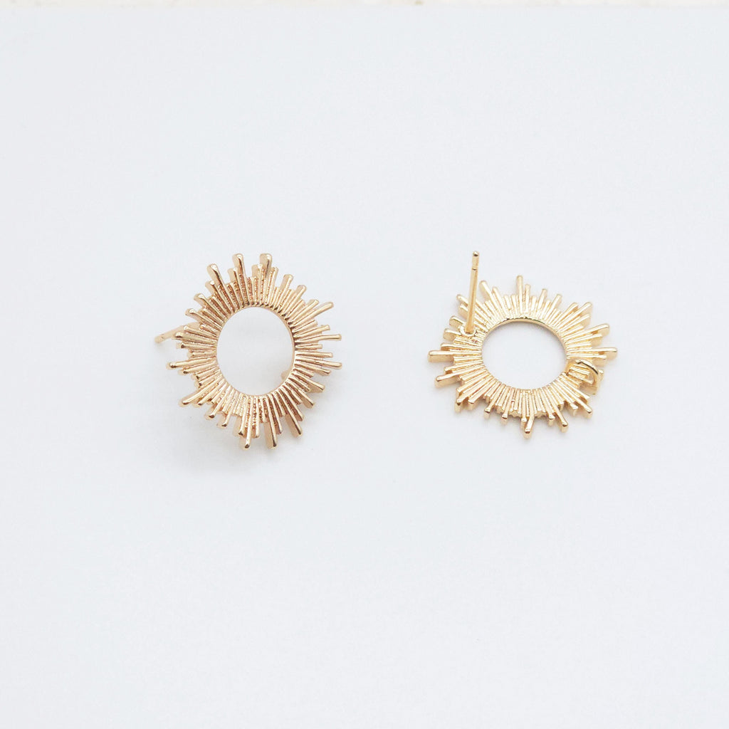 10pcs Sunshine Earring Post, 18K Gold Plated Stud Earring With Loop, Sunshine Ear Studs, Earring Finding ZX097