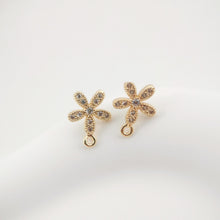 Load image into Gallery viewer, 4PCS Flower Earring Post, Real Gold Plated Brass Stud Earring With Loop, S925 Silver Ear Pin, CZ Pave Ear Post, Earring Finding ZX044