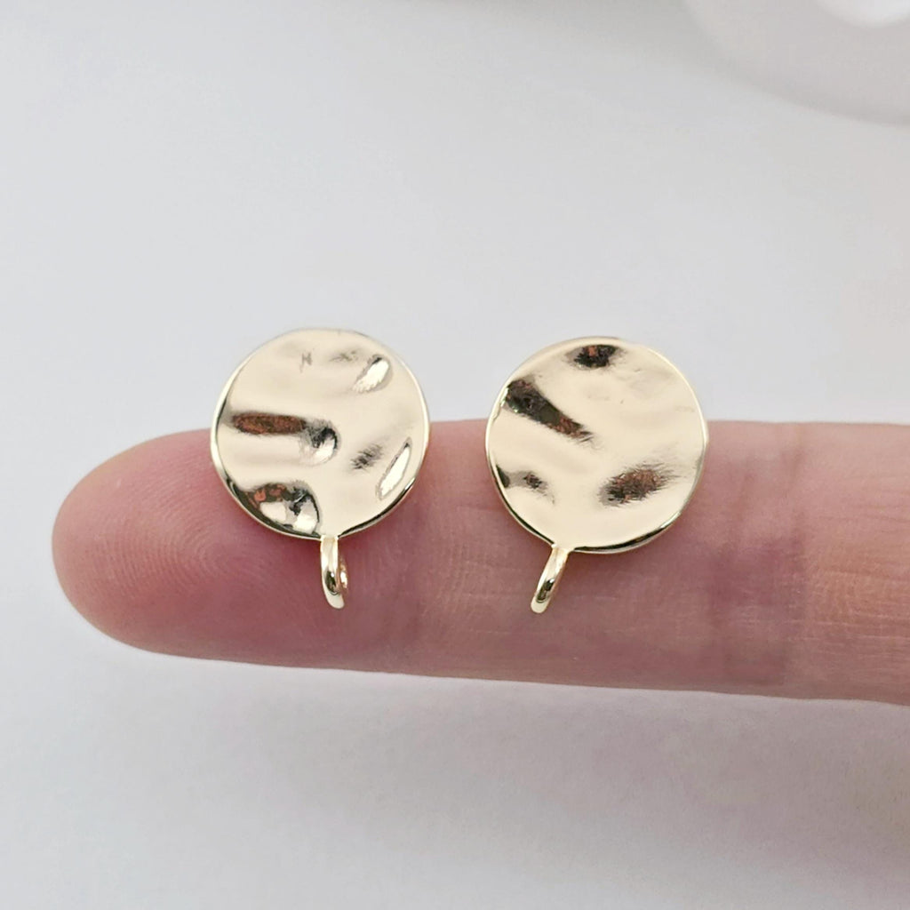18K Gold Round Textured Post With Loop, S925 Silver Pin, Round Stud Earring Nickel Free, 13.5mm, Hypoallergenic Earring Findings ZX253