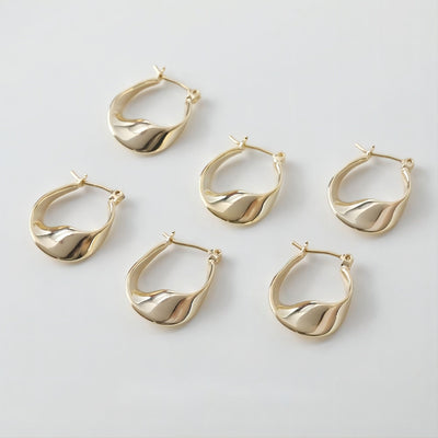 Twisted Hoop Earrings, 14K Gold/Silver, Stainless Steel Pin Nickel Free Earrings, Shiny Gold Hoop Ear Stud GE014