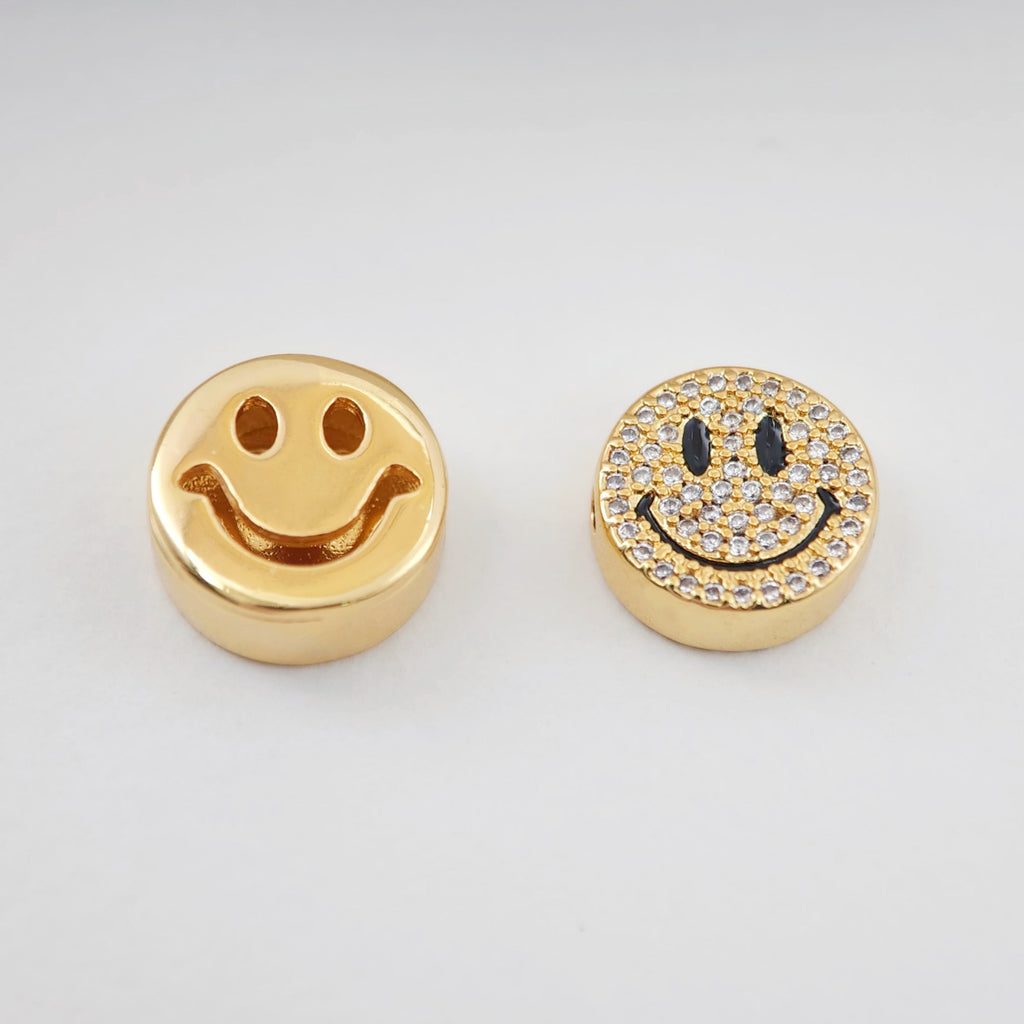 Emoji Beads, Spacer Beads,CZ Pave Emoji Beads, Happy Face, 18K Gold Plated Bracelet Necklace Making Jewelry Finding S1112
