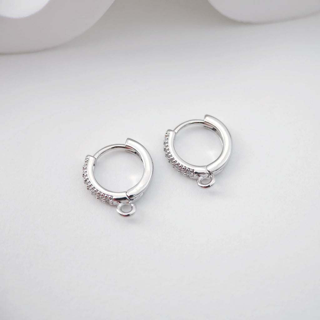CZ Pave Earring Hoop, Gold Plated Huggie Hoop Earring with Loop, Huggie Hoops DIY Earring  Findings,Handmade Earring Supplies D0110