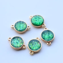 Load image into Gallery viewer, 5pcs Faux Opal Round Connectors, Cubic Zircon Crystal Pendant, Bracelet Necklace Pendant, 14K Real Gold Plated, Jewelry Findings JY086-F129