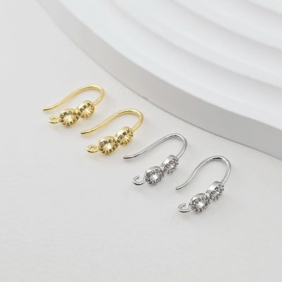 18K Gold Plated Ear Wires, Infinity Sign, Cubic Pave Earring Hooks, Nickel Free, Fish Hooks, Ear Wires for Jewelry Making D0268