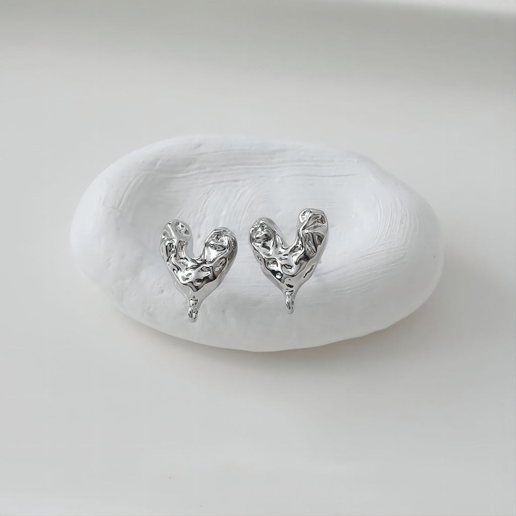 قرط على شكل قلب مطروق، ذهب/فضة عيار 14 قيراط، قرط من الفضة الإسترليني S925 بدون نيكل، قرط على شكل قلب مع حلقة GE007