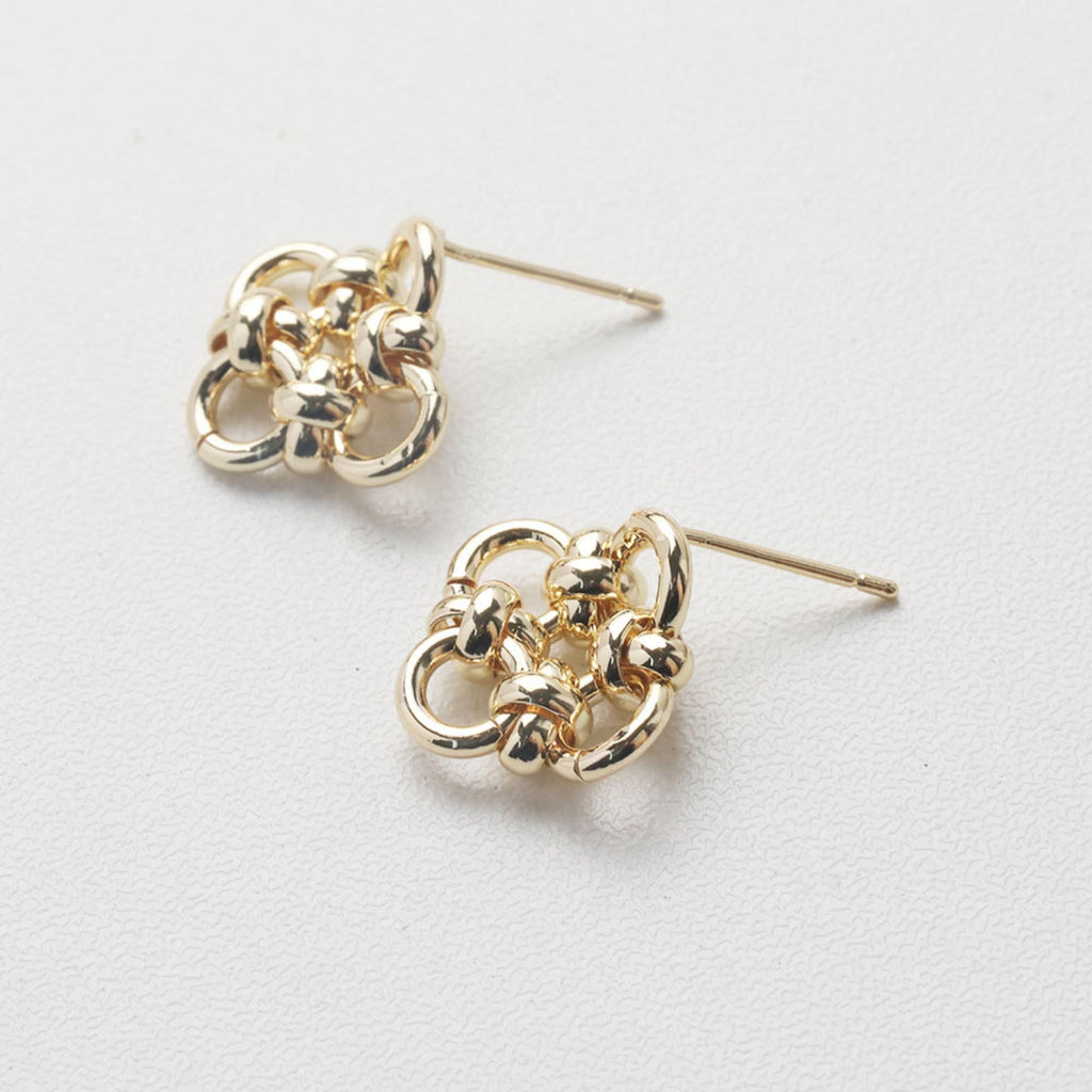 Knoted Flower Earring Post, 14K Gold/Silver, S925 Silver Pin Nickel Free Earrings, Flora Ear Stud with Loop GZ757