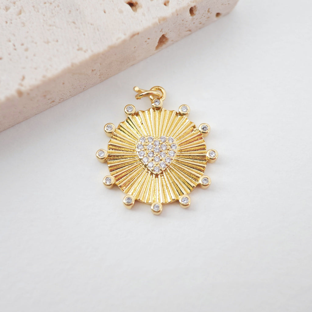 Evil Eye Charm, Coin Pendant, Heart Cross Charm, 18K Gold Plated CZ Pave Eye Pendant, Necklace Making Charm, Jewelry Findings S997