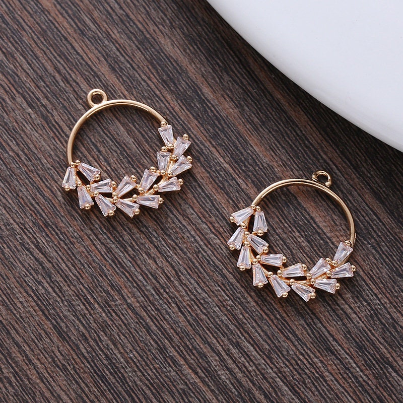 CZ Pave Fan Shape Charm, Cubic Zircon Crystal Fan Pendant, Bracelet Necklace Pendant, Gold Plated Charm, Jewelry Findings STG60-F215