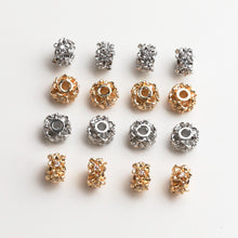 Cargar imagen en el visor de la galería, Cuentas espaciadoras con forma de flor de circonita pavé, chapadas en oro y plata de 14 quilates, cuentas redondas, delicadas cuentas para hacer aretes, accesorio de joyería GZ720