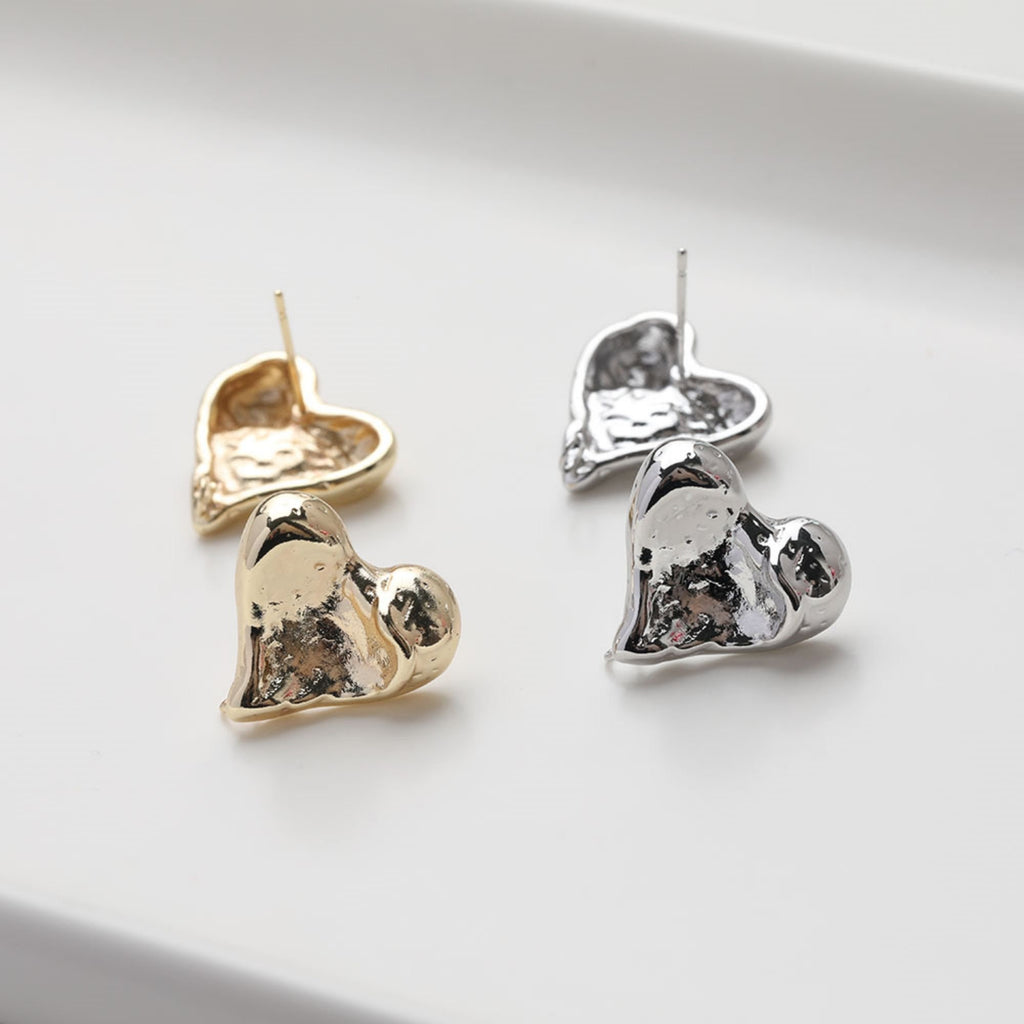 Gold Heart Earring Post, 14K Gold Nickel Free Earrings, S925 Silver Ear Pins, 17.8*17.7mm, Heart Shape Ear Stud with Loop GZ509-D0449