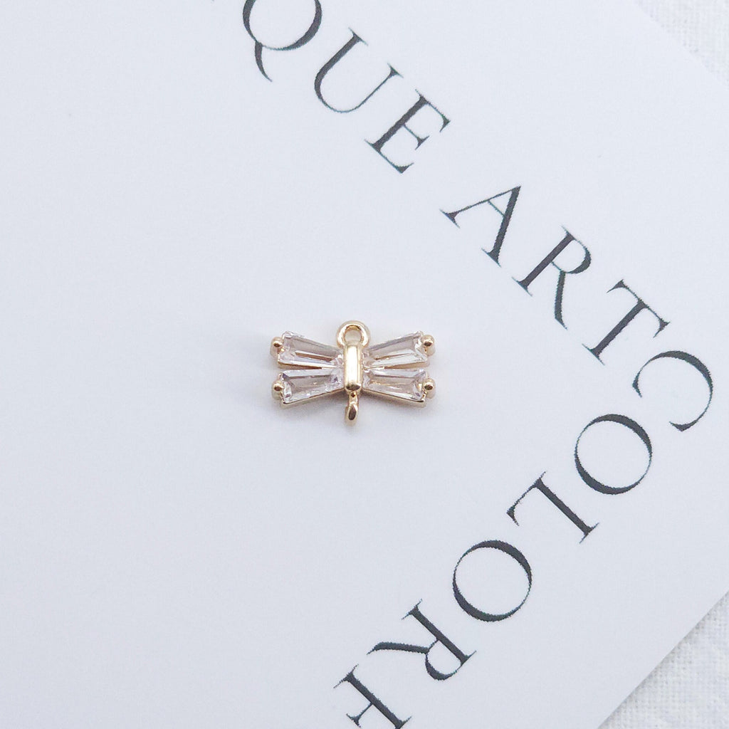 CZ Pave Bow Tie Charm, Cubic Zircon Crystal Bow Tie Pendant, Bracelet Necklace Pendant, Gold Plated Charm, Jewelry Findings ZR013-F168