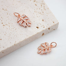 Load image into Gallery viewer, Cubic Leaf Charms, 18K Gold Leaf Pendants, 15x10mm, Micro pave charms for Necklace Bracelet Earring, Jewelry Findings S732