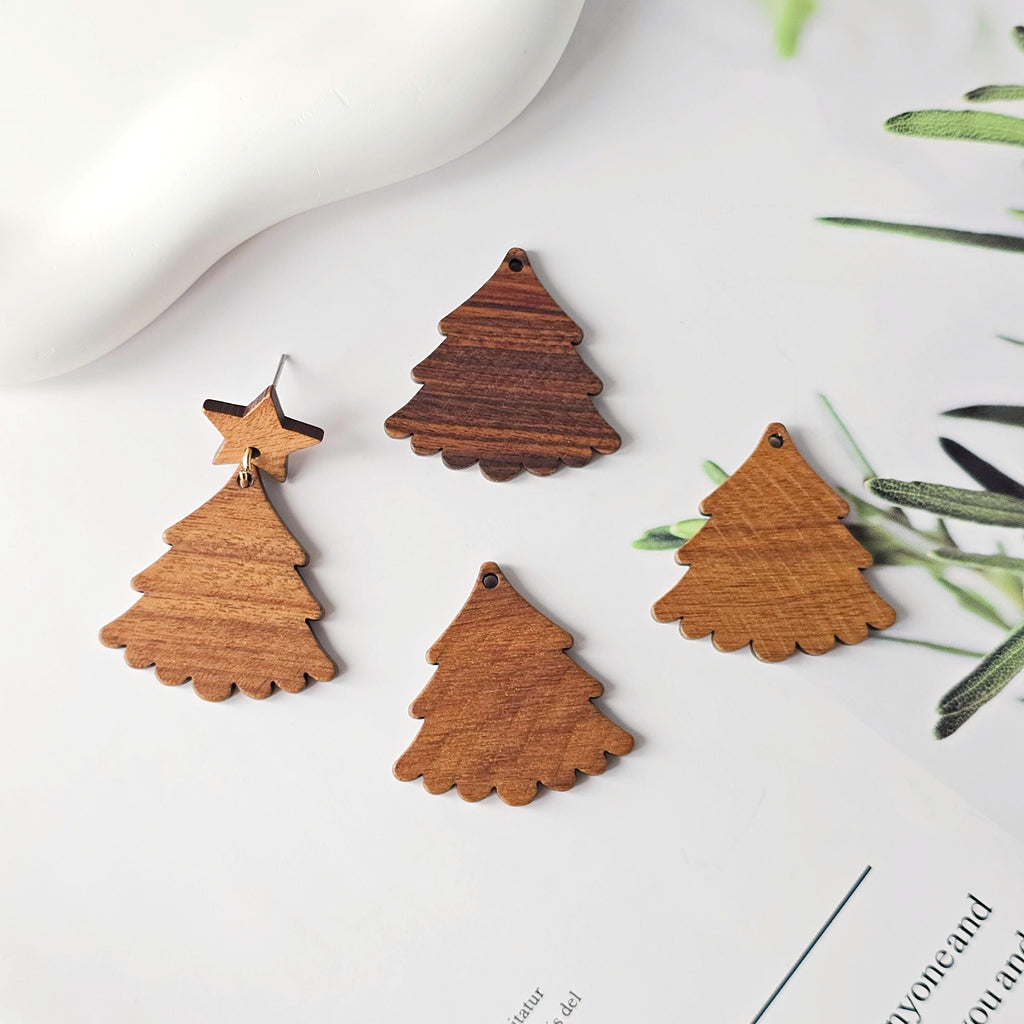 2PCS Christmas Tree Shape Wood Charms, Christmas Wooden Pendant, Reclaimed Walnut Wood, Geometric Statement Wood Earrings Diy Ideas JT1006
