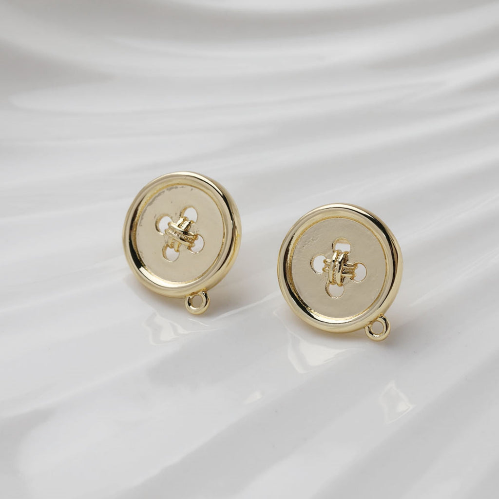 Round Button Post Earring With Loop, S925 Silver Ear Pin Nickel Free, Gold/Silver Ear Stud, Hypoallergenic Earring Findings GT025