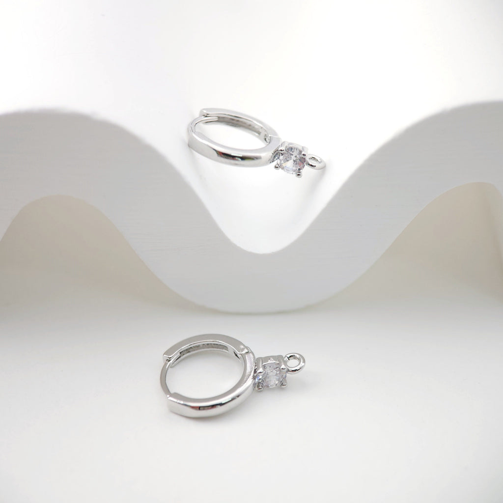 CZ Pave Earring Hoop, Gold Plated Huggie Hoop Earring with Loop, Huggie Hoops DIY Earring  Findings,Handmade Earring Supplies D0085