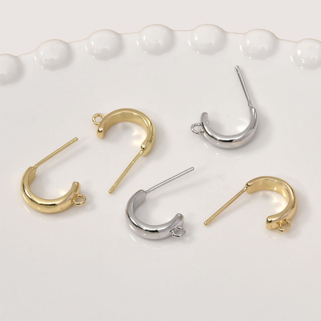 C Shape Earrings Post With Loop, 14K Gold, S925 Silver Ear Pin Nickel Free Earrings, Ear Stud, Hypoallergenic Earring Findings YL006-D0153