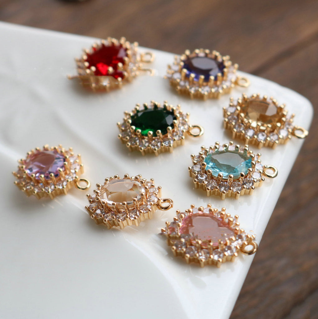 10pcs CZ charms, Cubic Zircon Crystal Pendant, Bracelet Necklace Pendant, 14K Real Gold Plated, Jewelry Findings HL119-F081