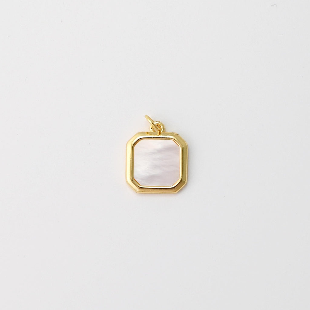 MOP Charm, Square Pendant, Round Pendant, Mother of Pearl Charm, 18K Gold Plated, For Bracelet And Necklace Making, Jewelry Findings S1454