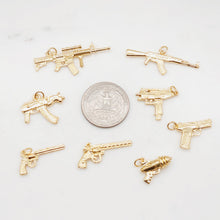 Load image into Gallery viewer, Gold Gun Charms, 18K Gold Plated Gun Pendant, Weapon Pendant, Necklace Charms, Jewelry Findings S20362