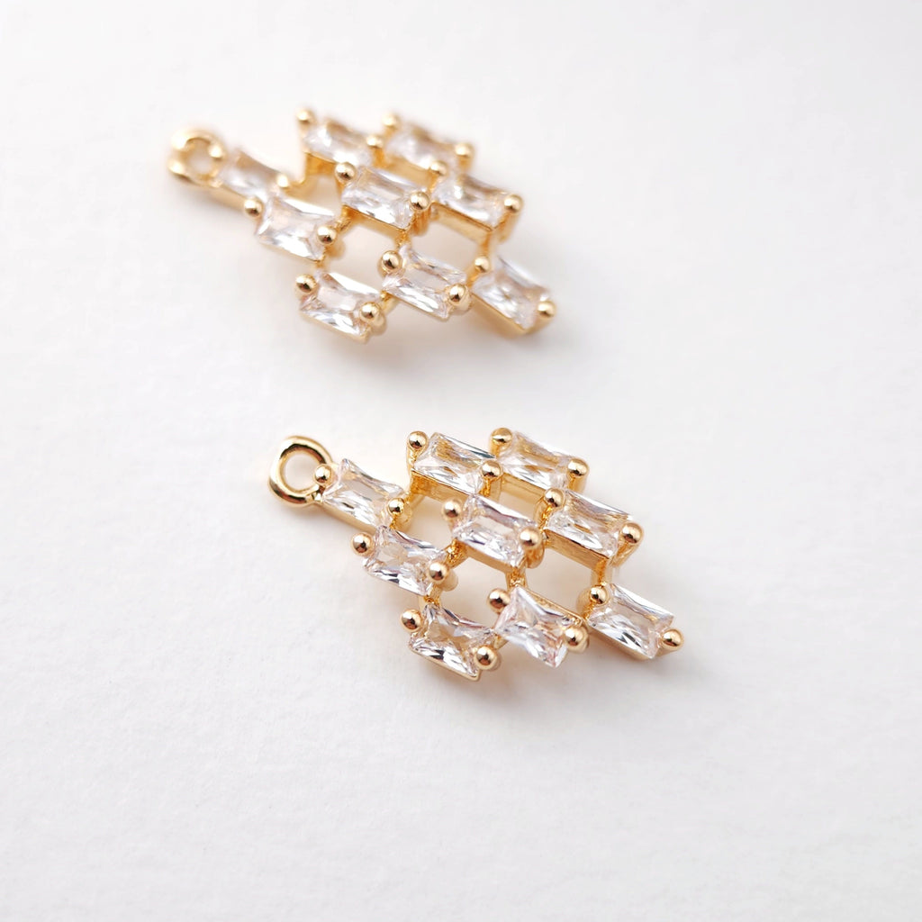 CZ Pave Rhombus Pendant, Cubic Pendant, Earring Connectors, Real Gold Plated Brass Earring Charms, Jewelry Findings D0078
