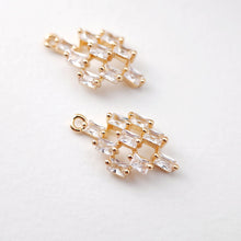 Load image into Gallery viewer, CZ Pave Rhombus Pendant, Cubic Pendant, Earring Connectors, Real Gold Plated Brass Earring Charms, Jewelry Findings D0078