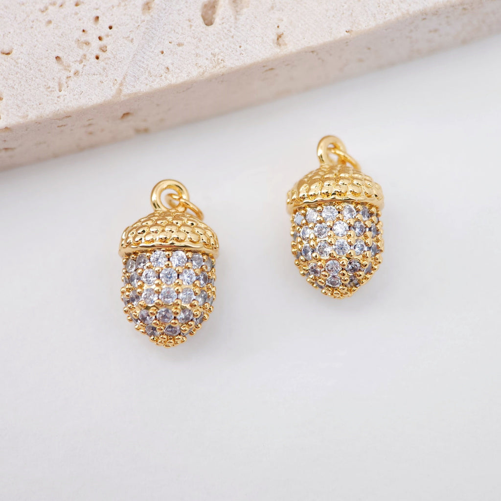 3D Pinecone Pendant, Ice Cream Pendant, 18K Gold Plated Charm, CZ Pave, Necklace Making Charms, Jewelry Findings S947