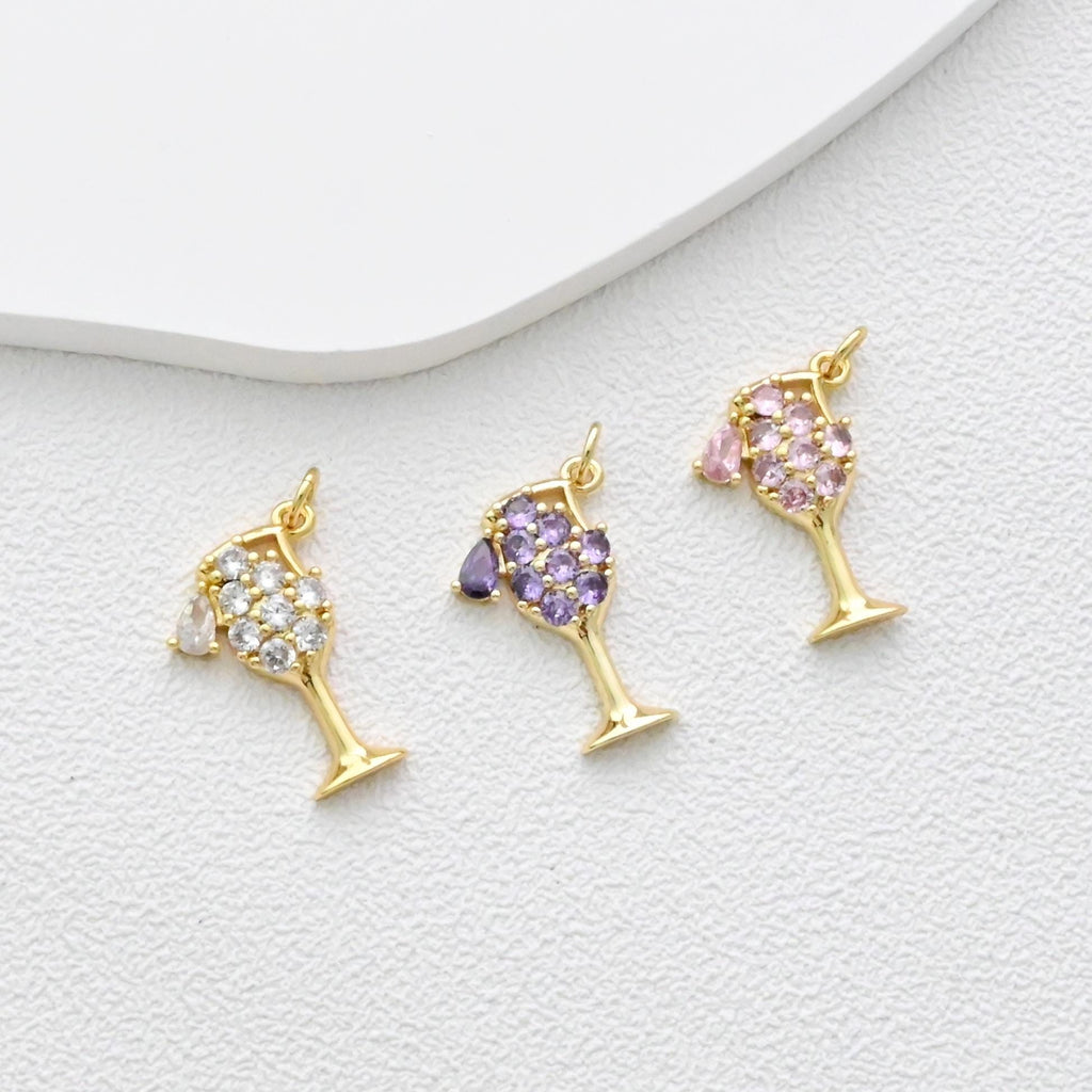 Dijes para copas de vino con pavé de circonitas, dijes para vasos de jugo, colgante chapado en oro de 18 quilates, fabricación de pulseras y collares, accesorios de joyería S1356