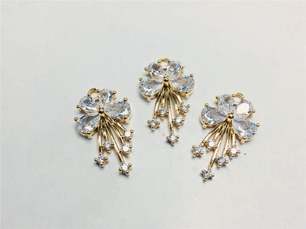 Dije de flor, colgante de flor de cristal de circonita cúbica, dijes para pendientes de circonita cúbica, dijes para pendientes de latón chapado en oro auténtico, accesorios de joyería STG019-F204