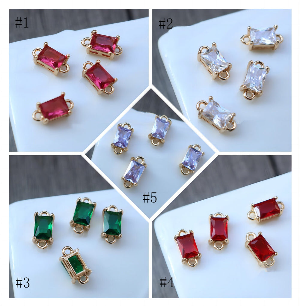 10pcs Rectangular Connector, Cubic Zircon Crystal Pendant, Bracelet Necklace Pendant, 14K Real Gold Plated, Jewelry Findings HL101-F047