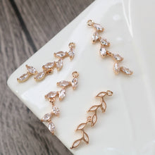 Cargar imagen en el visor de la galería, Dijes de hoja de circonita cúbica, colgantes de hoja chapados en oro de 14 quilates, dijes de micropavé para collares, pulseras y pendientes, accesorios de joyería HL086-F176